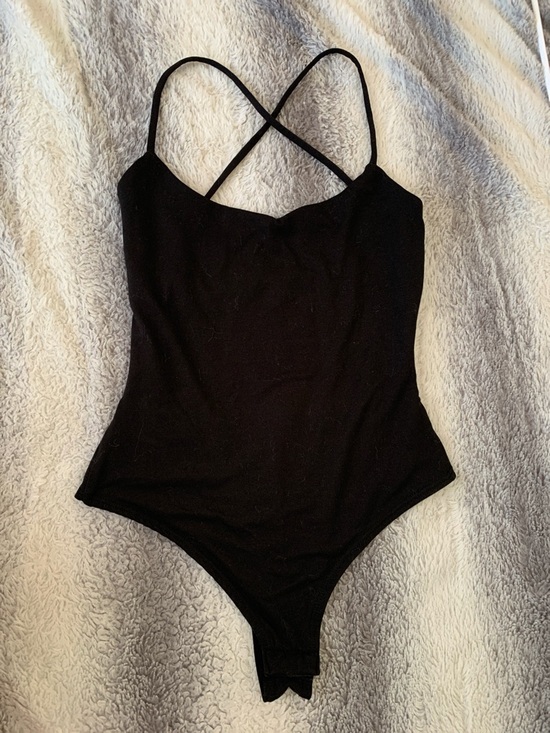 No Tag Tops - 4/$30 Classic Black Cross-Back Bodysuit